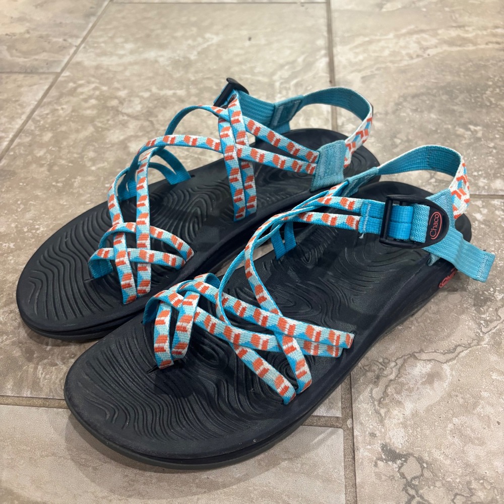 Chaco Z Cloud X2 Sandals Womens 11 Blue Orange Strappy‎ Toe Loop J105992